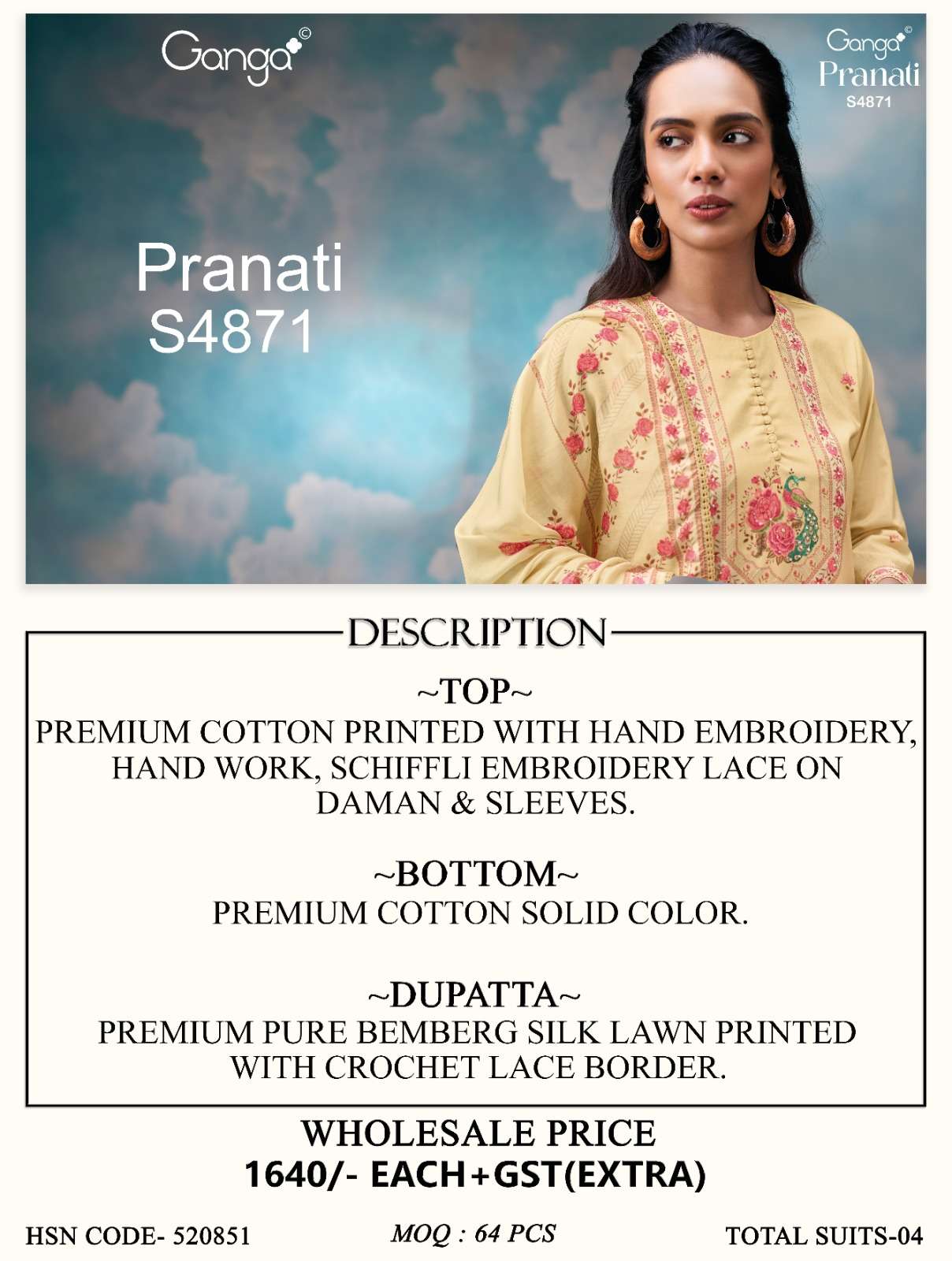 Ganga Fashion Pranati 4871 Premium Cotton Dress Material - Amrah Wholesale