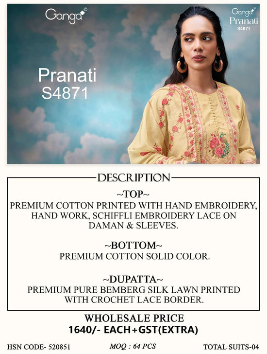 Ganga Fashion Pranati 4871 Premium Cotton Dress Material - Amrah Wholesale