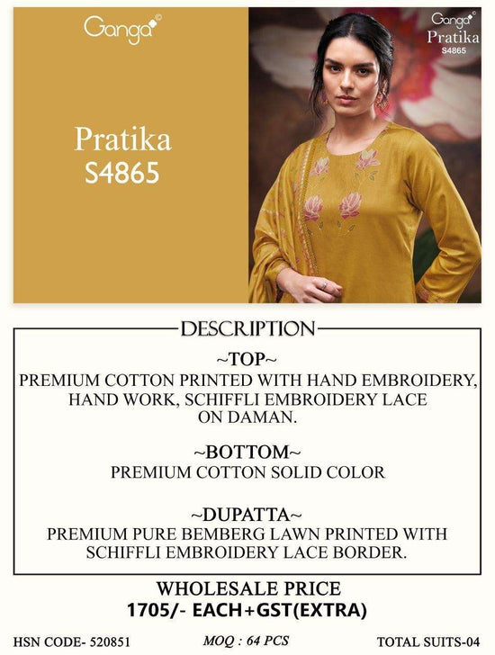 Ganga Fashion Pratika 4865 Premium Cotton Dress Material - Amrah Wholesale