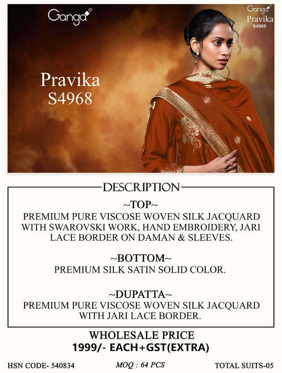 Ganga Fashion Pravika 4968 Premium Woven Silk Jacquard Dress Material