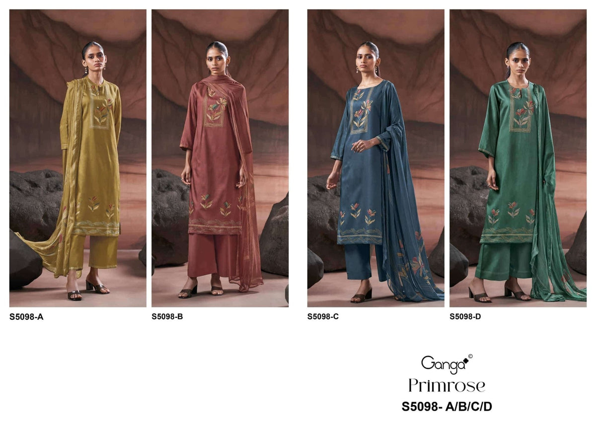 Ganga Fashion Primrose 5098 Premium Cotton Satin Dress Material Wholesale - Amrah Wholesale