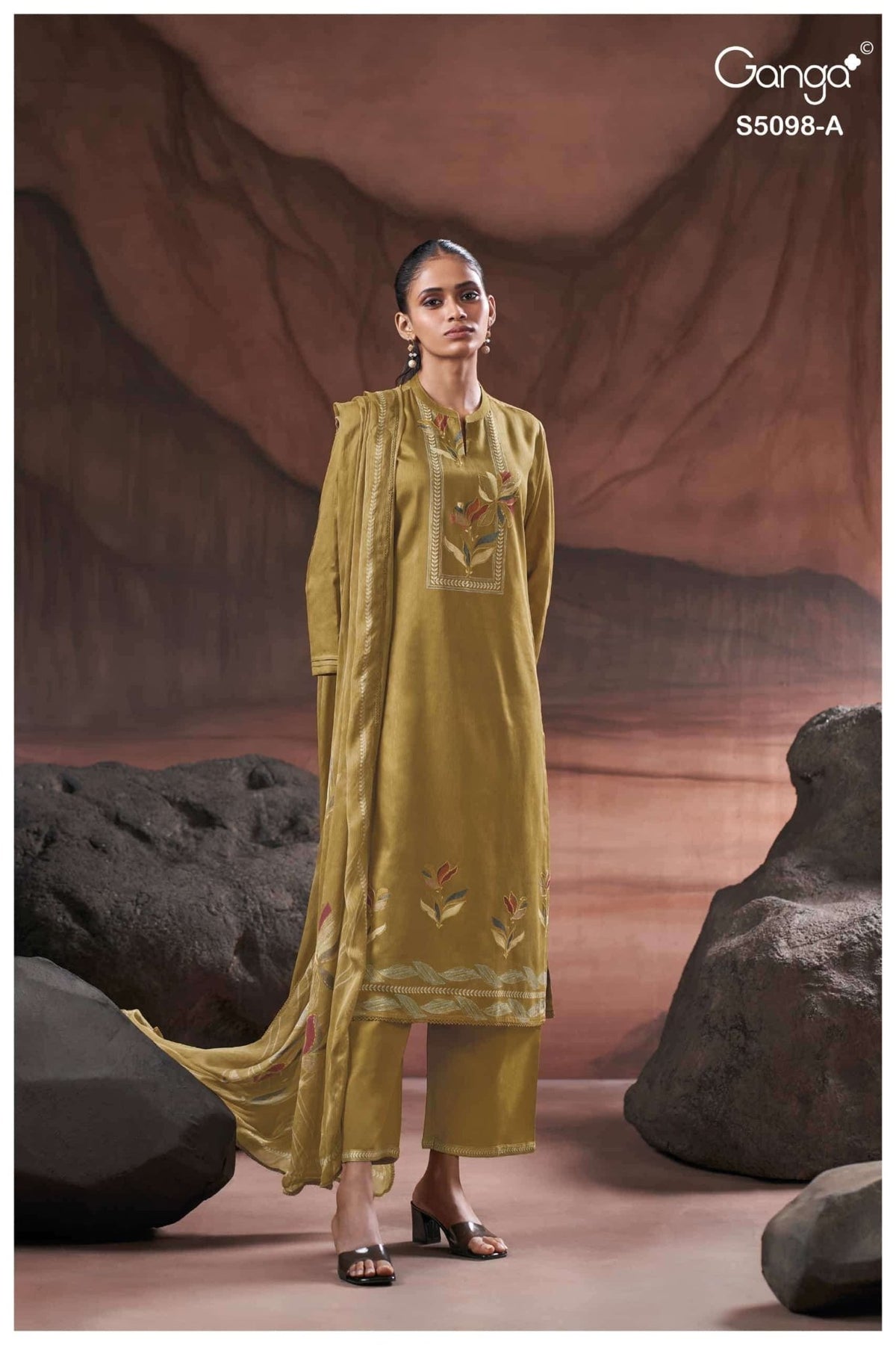 Ganga Fashion Primrose 5098 Premium Cotton Satin Dress Material Wholesale - Amrah Wholesale