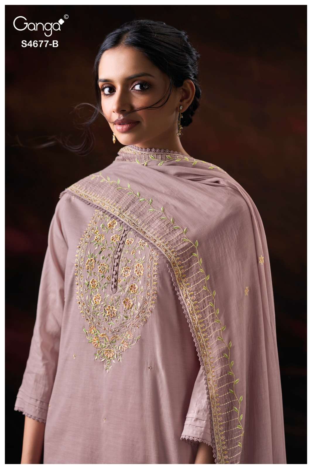 Ganga Fashion Prishael 4677 Premium Bemberg Mul Embroidered Dress Material Wholesale