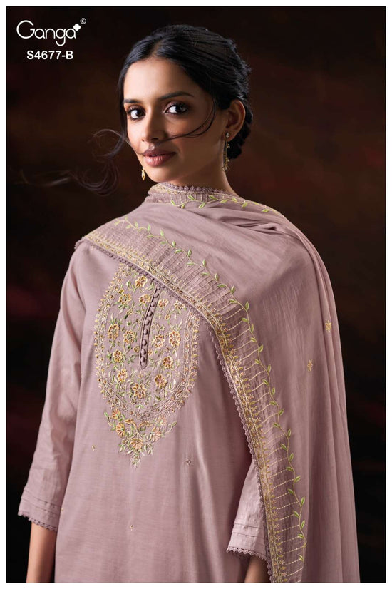Ganga Fashion Prishael 4677 Premium Bemberg Mul Embroidered Dress Material Wholesale
