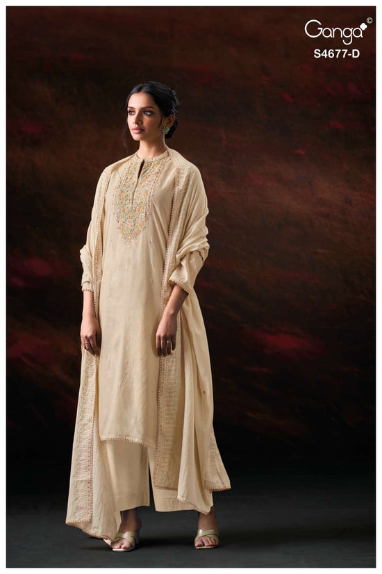 Ganga Fashion Prishael 4677 Premium Bemberg Mul Embroidered Dress Material Wholesale - Amrah Wholesale
