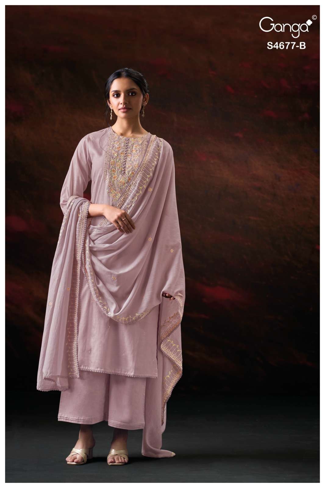 Ganga Fashion Prishael 4677 Premium Bemberg Mul Embroidered Dress Material Wholesale - Amrah Wholesale