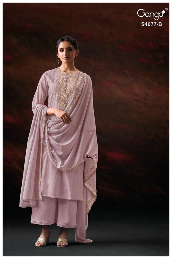 Ganga Fashion Prishael 4677 Premium Bemberg Mul Embroidered Dress Material Wholesale - Amrah Wholesale