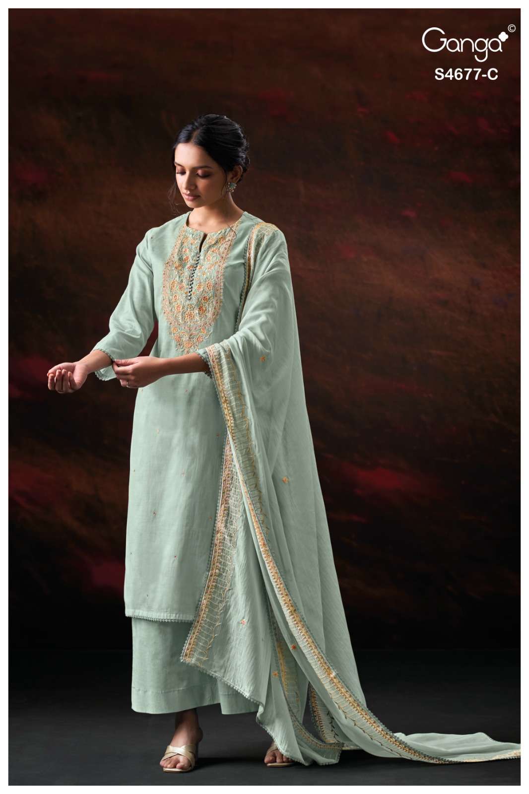 Ganga Fashion Prishael 4677 Premium Bemberg Mul Embroidered Dress Material Wholesale - Amrah Wholesale