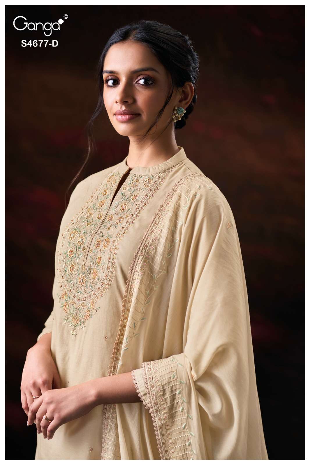 Ganga Fashion Prishael 4677 Premium Bemberg Mul Embroidered Dress Material Wholesale - Amrah Wholesale