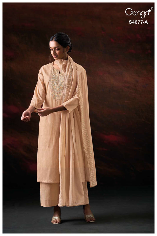 Ganga Fashion Prishael 4677 Premium Bemberg Mul Embroidered Dress Material Wholesale - Amrah Wholesale