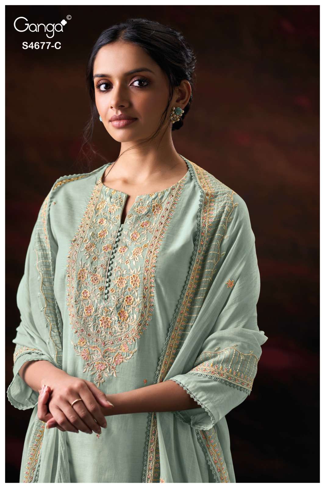 Ganga Fashion Prishael 4677 Premium Bemberg Mul Embroidered Dress Material Wholesale - Amrah Wholesale