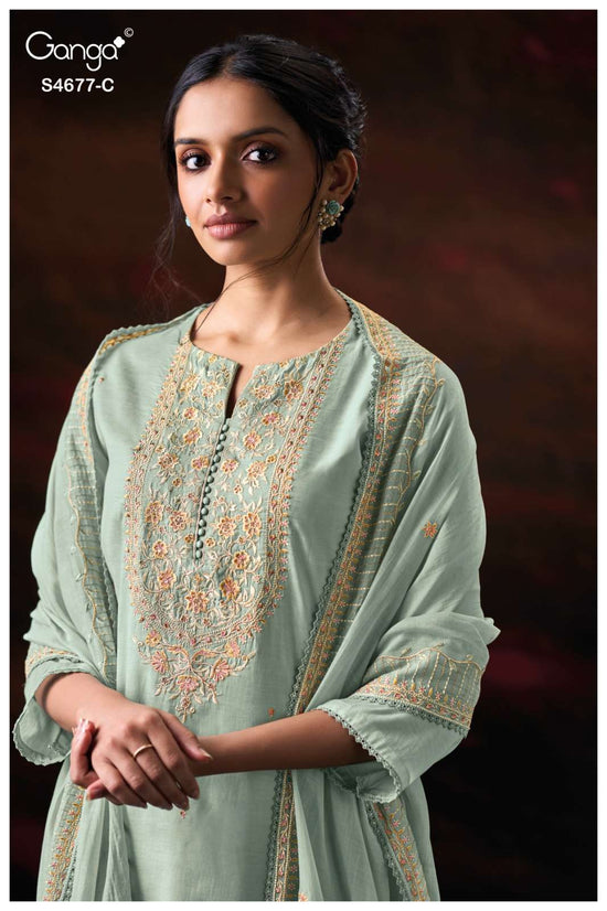 Ganga Fashion Prishael 4677 Premium Bemberg Mul Embroidered Dress Material Wholesale - Amrah Wholesale