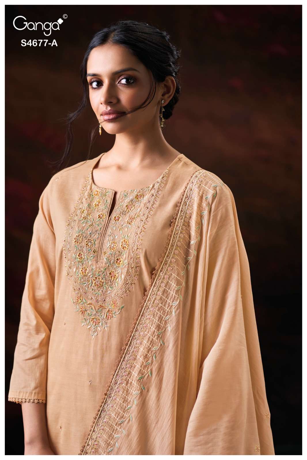 Ganga Fashion Prishael 4677 Premium Bemberg Mul Embroidered Dress Material Wholesale - Amrah Wholesale