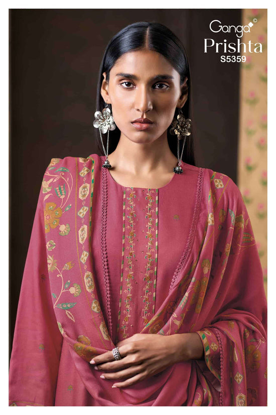 Ganga Fashion Prishta 5359 Pure Wool Pashmina Printed Dress Material