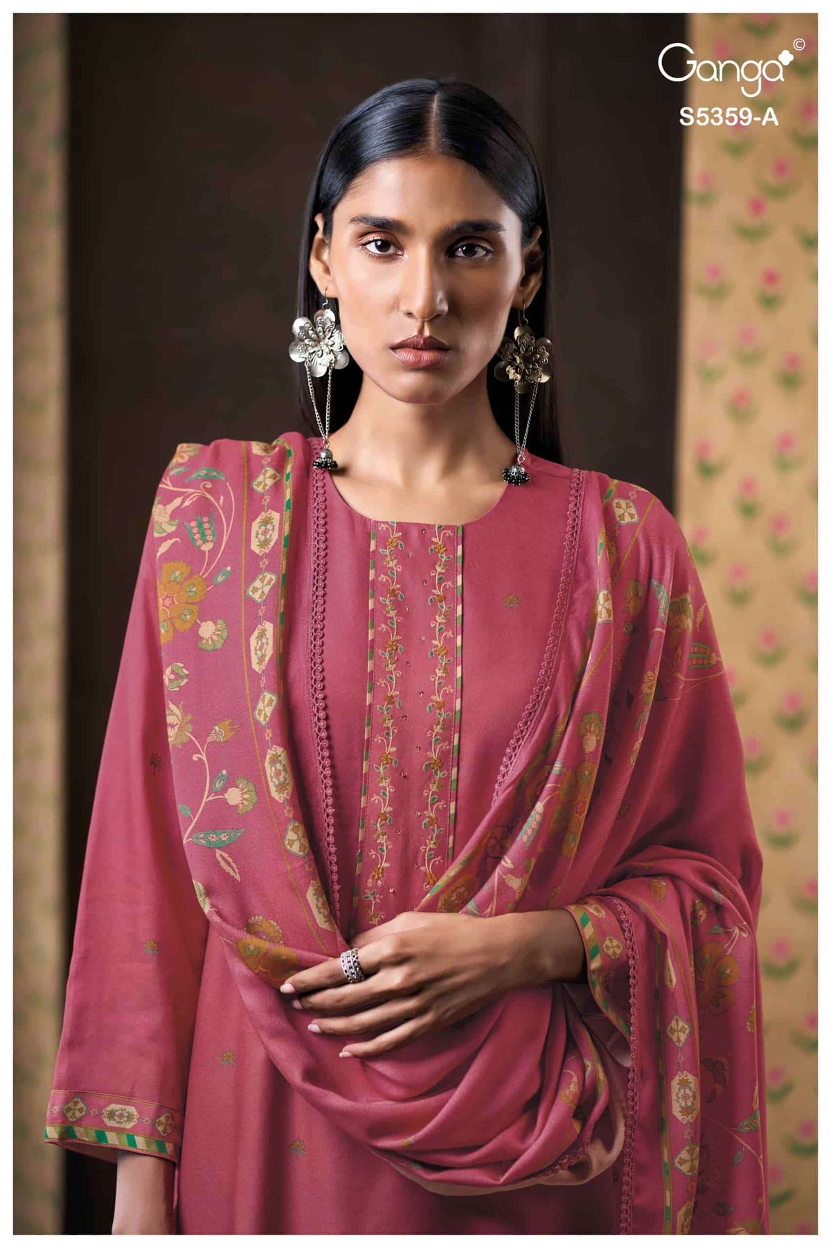 Ganga Fashion Prishta 5359 Pure Wool Pashmina Printed Dress Material