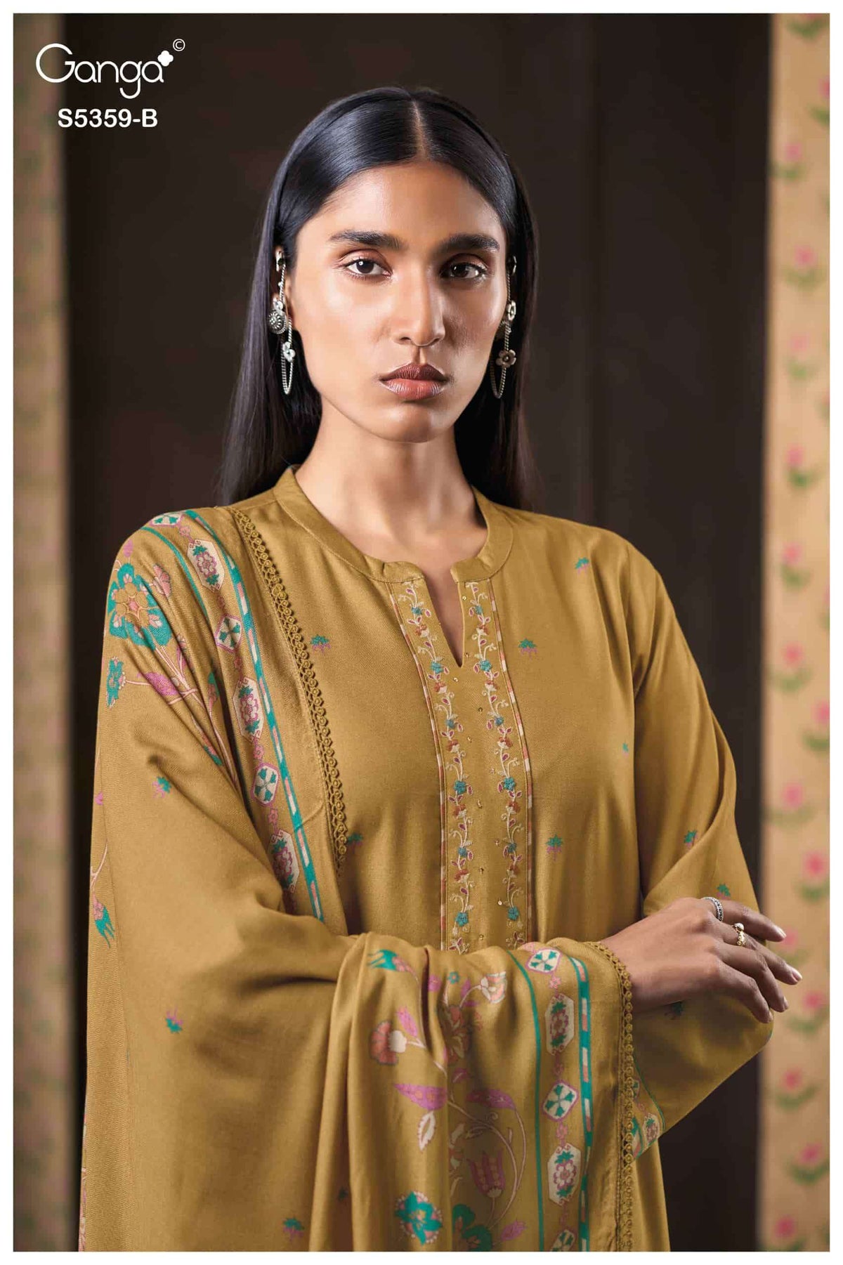 Ganga Fashion Prishta 5359 Pure Wool Pashmina Printed Dress Material
