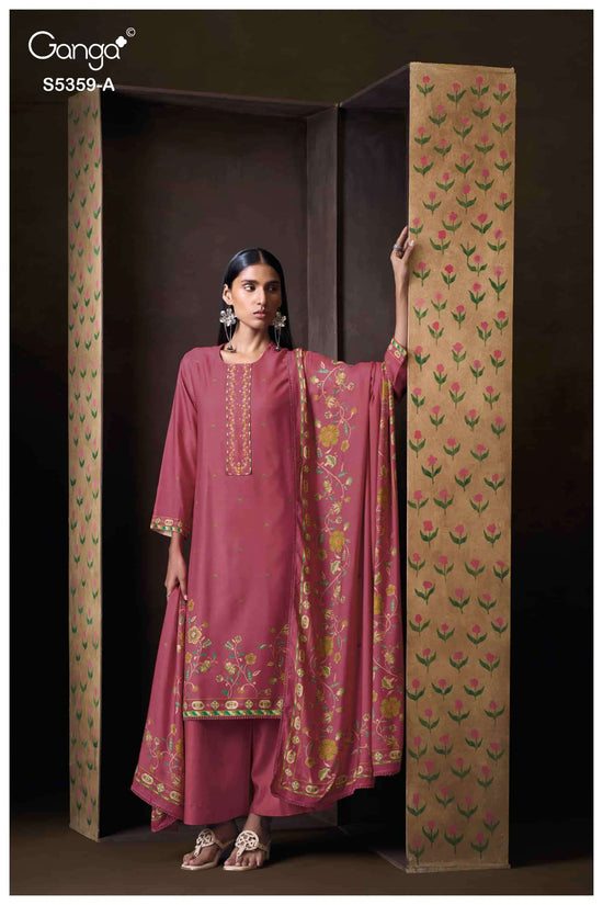 Ganga Fashion Prishta 5359 Pure Wool Pashmina Printed Dress Material