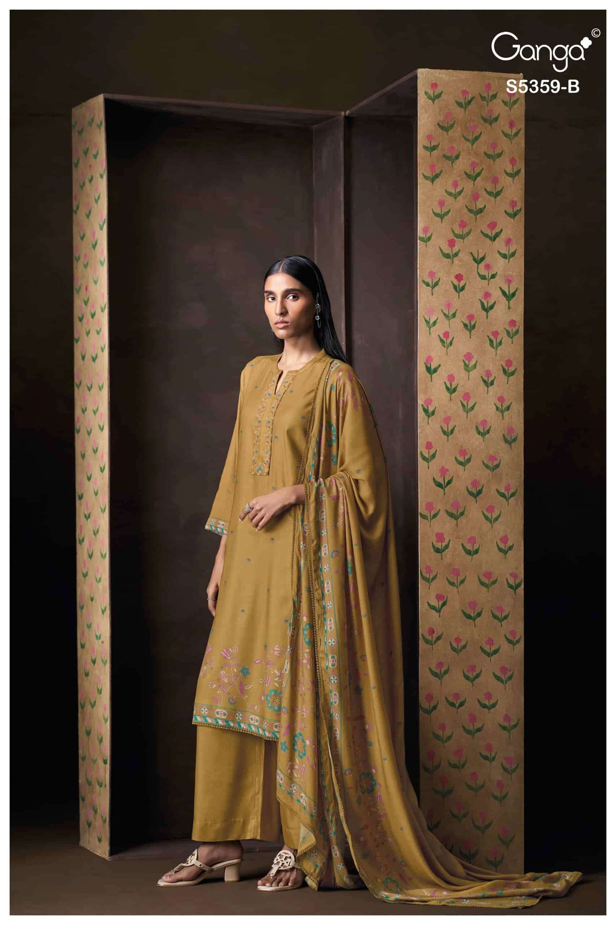 Ganga Fashion Prishta 5359 Pure Wool Pashmina Printed Dress Material