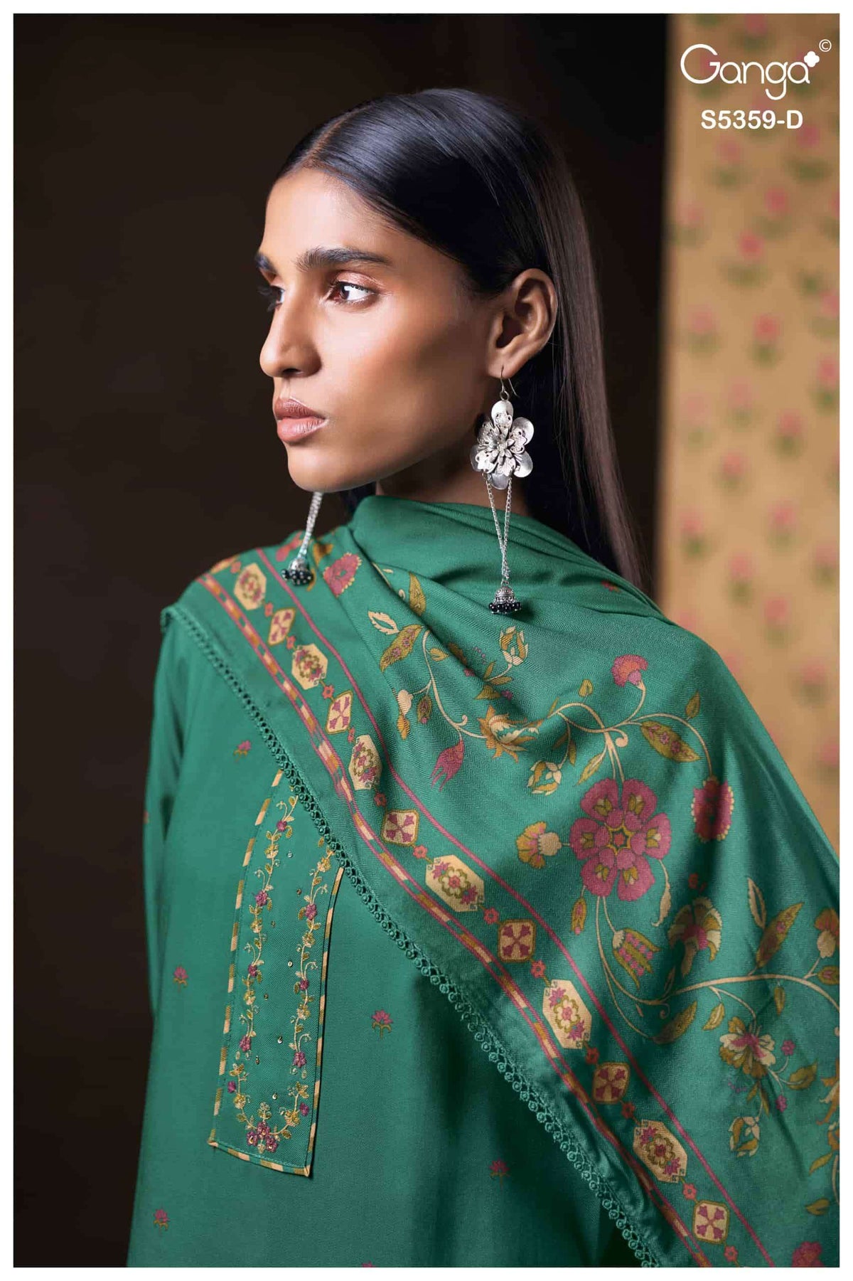 Ganga Fashion Prishta 5359 Pure Wool Pashmina Printed Dress Material