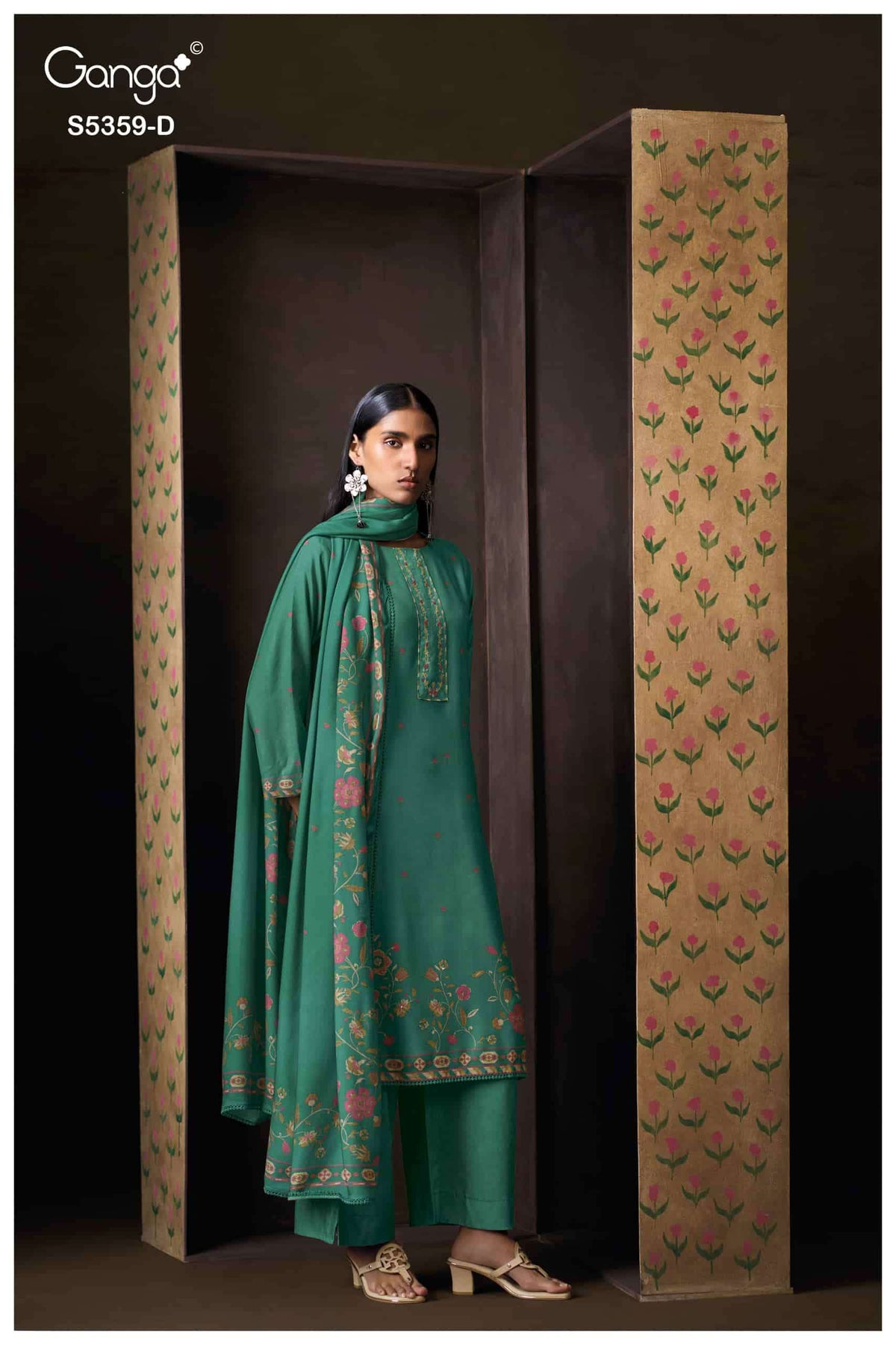 Ganga Fashion Prishta 5359 Pure Wool Pashmina Printed Dress Material