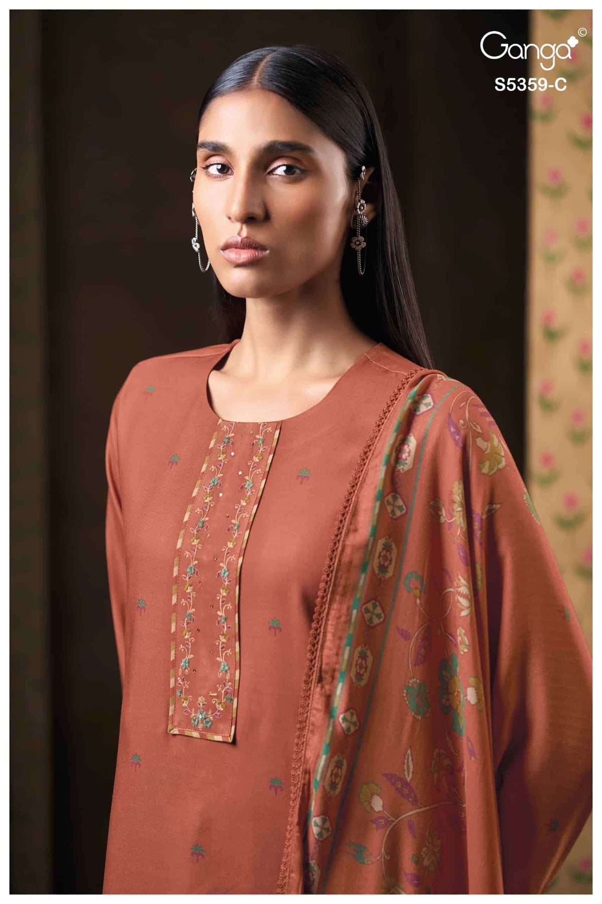 Ganga Fashion Prishta 5359 Pure Wool Pashmina Printed Dress Material