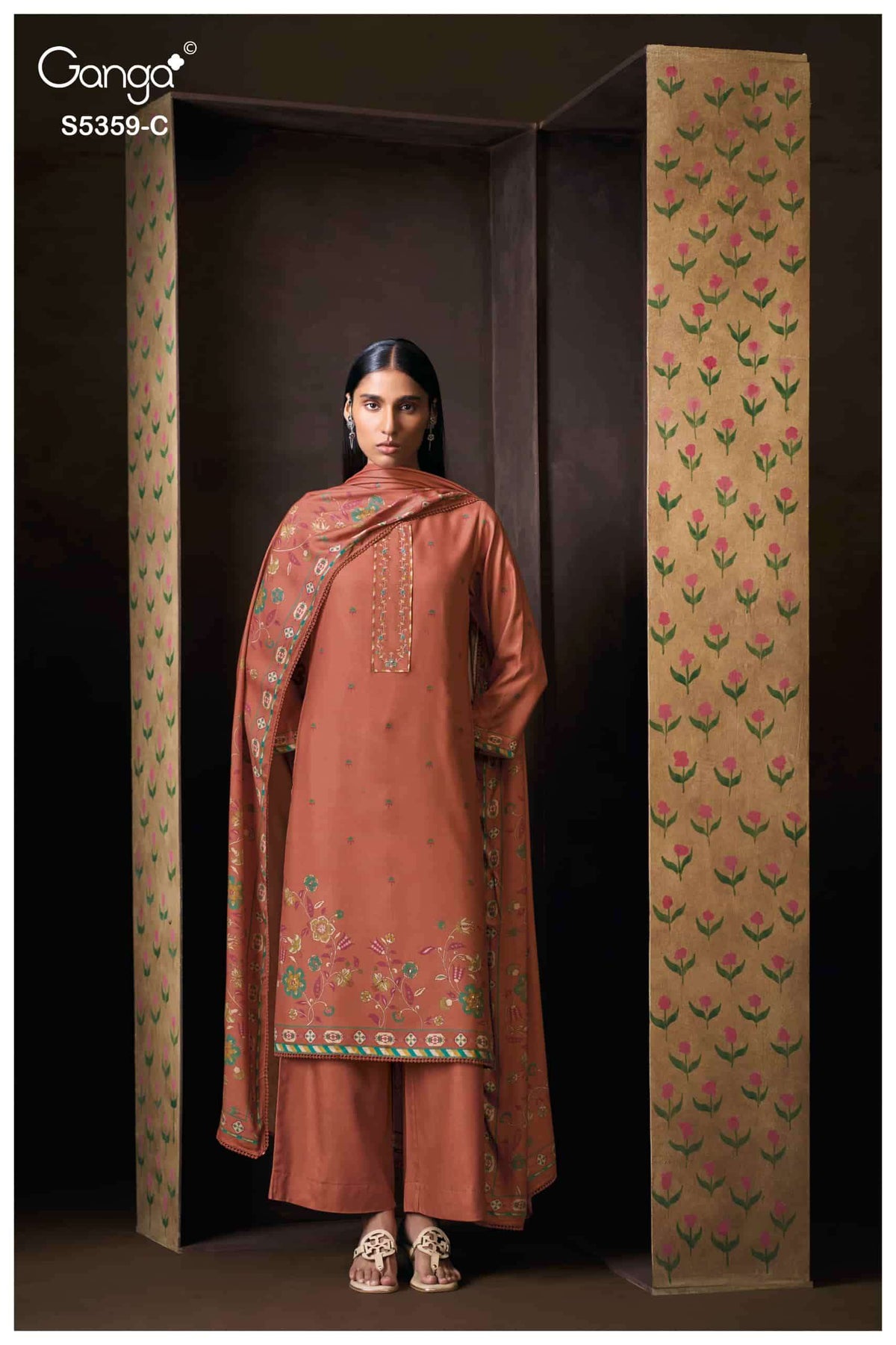 Ganga Fashion Prishta 5359 Pure Wool Pashmina Printed Dress Material