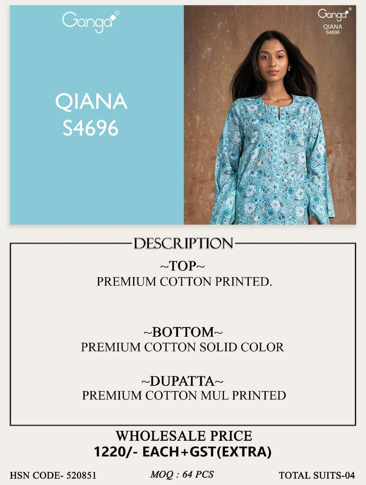 Ganga Fashion Qiana 4696 Cotton Dress Material Wholesale Surat - Amrah Wholesale