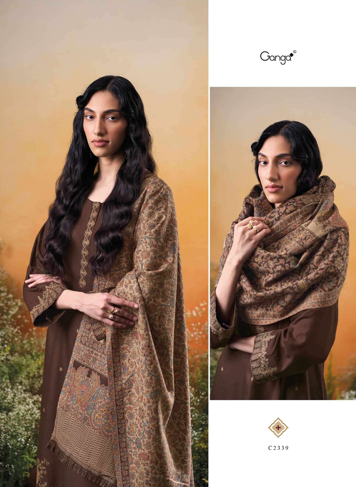 Ganga Fashion Raahee Pure Pashmina Jacquard Shawl Suit Set