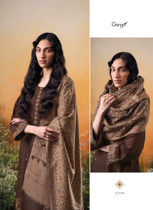 Ganga Fashion Raahee Pure Pashmina Jacquard Shawl Suit Set