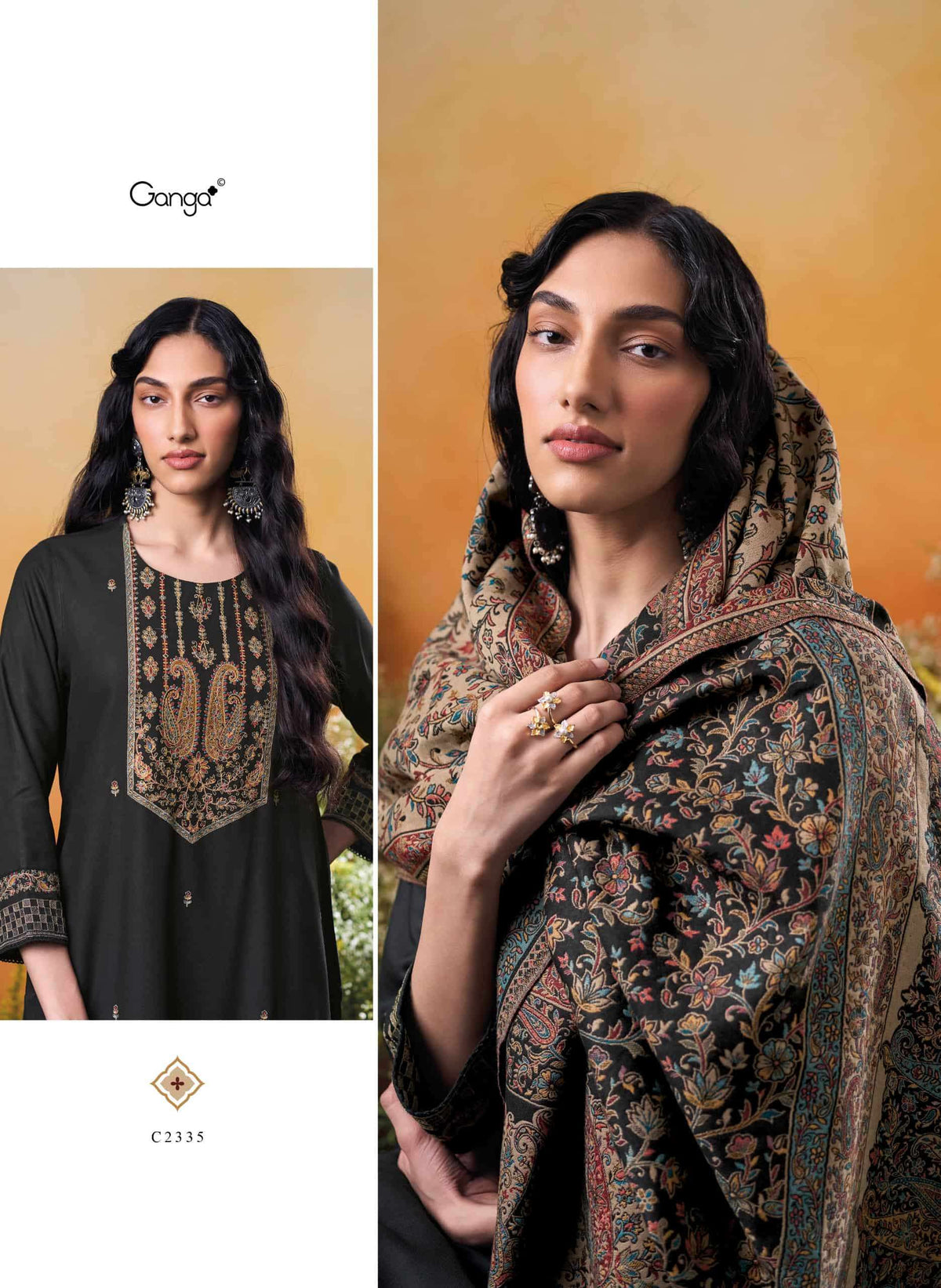 Ganga Fashion Raahee Pure Pashmina Jacquard Shawl Suit Set