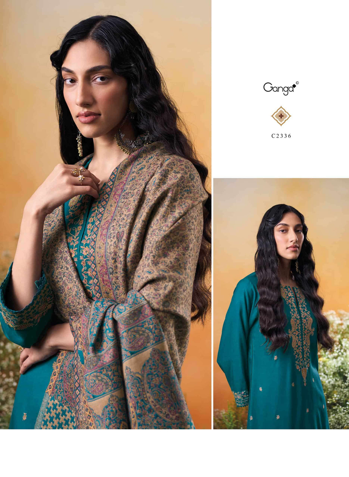 Ganga Fashion Raahee Pure Pashmina Jacquard Shawl Suit Set