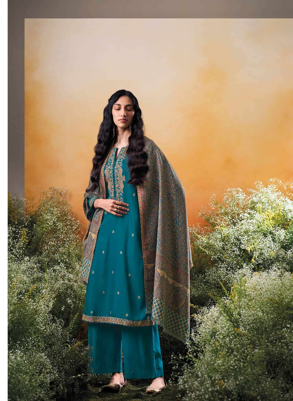 Ganga Fashion Raahee Pure Pashmina Jacquard Shawl Suit Set