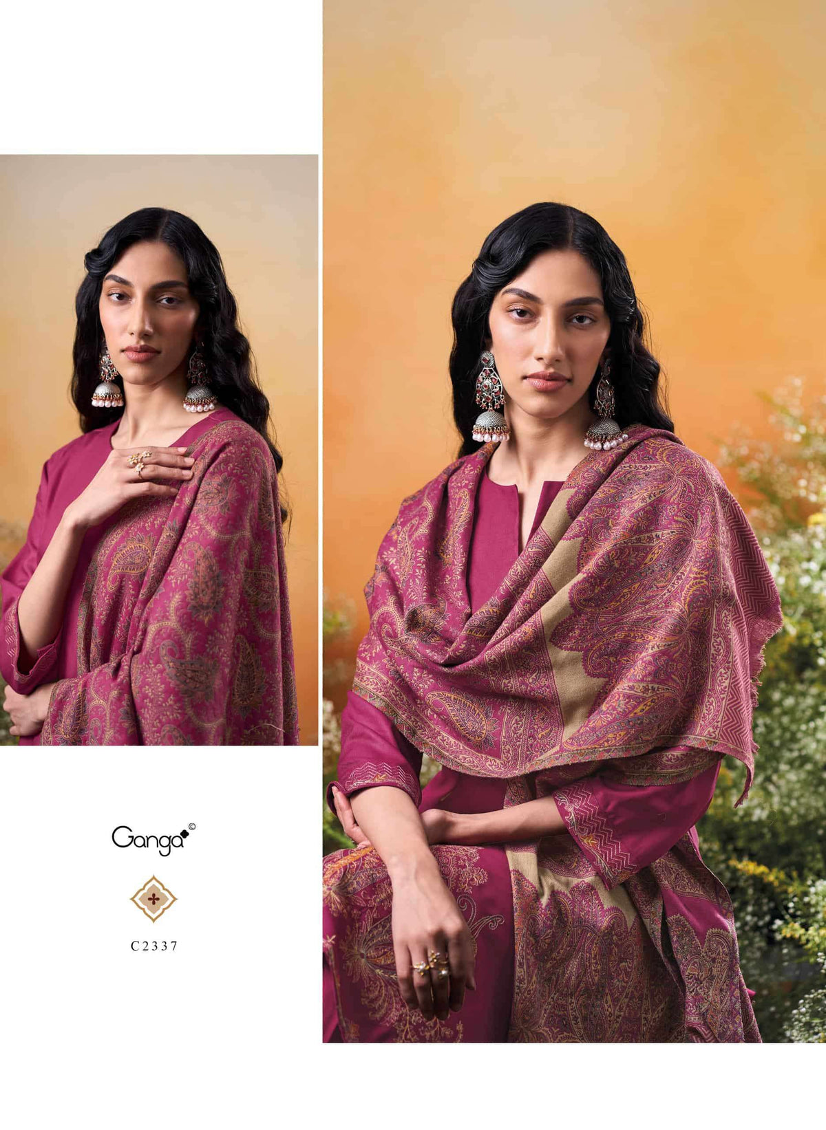 Ganga Fashion Raahee Pure Pashmina Jacquard Shawl Suit Set