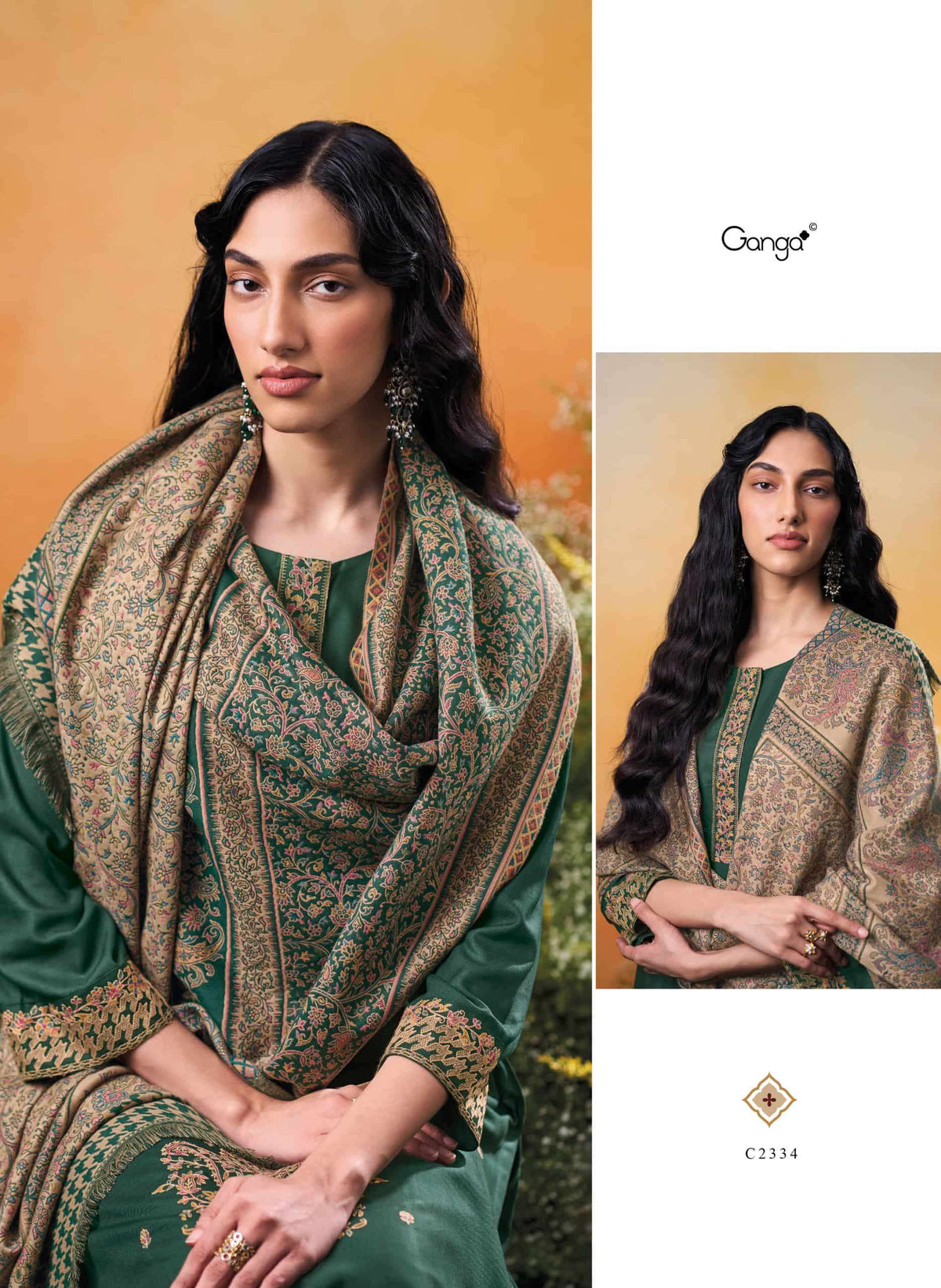 Ganga Fashion Raahee Pure Pashmina Jacquard Shawl Suit Set