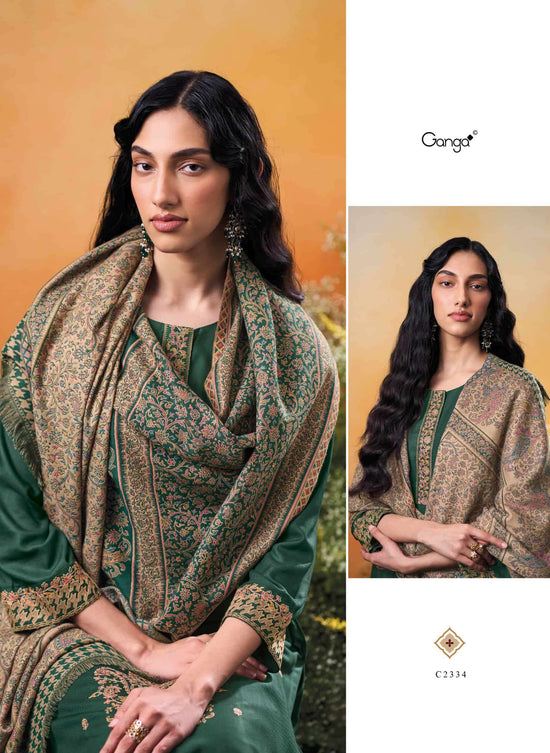 Ganga Fashion Raahee Pure Pashmina Jacquard Shawl Suit Set