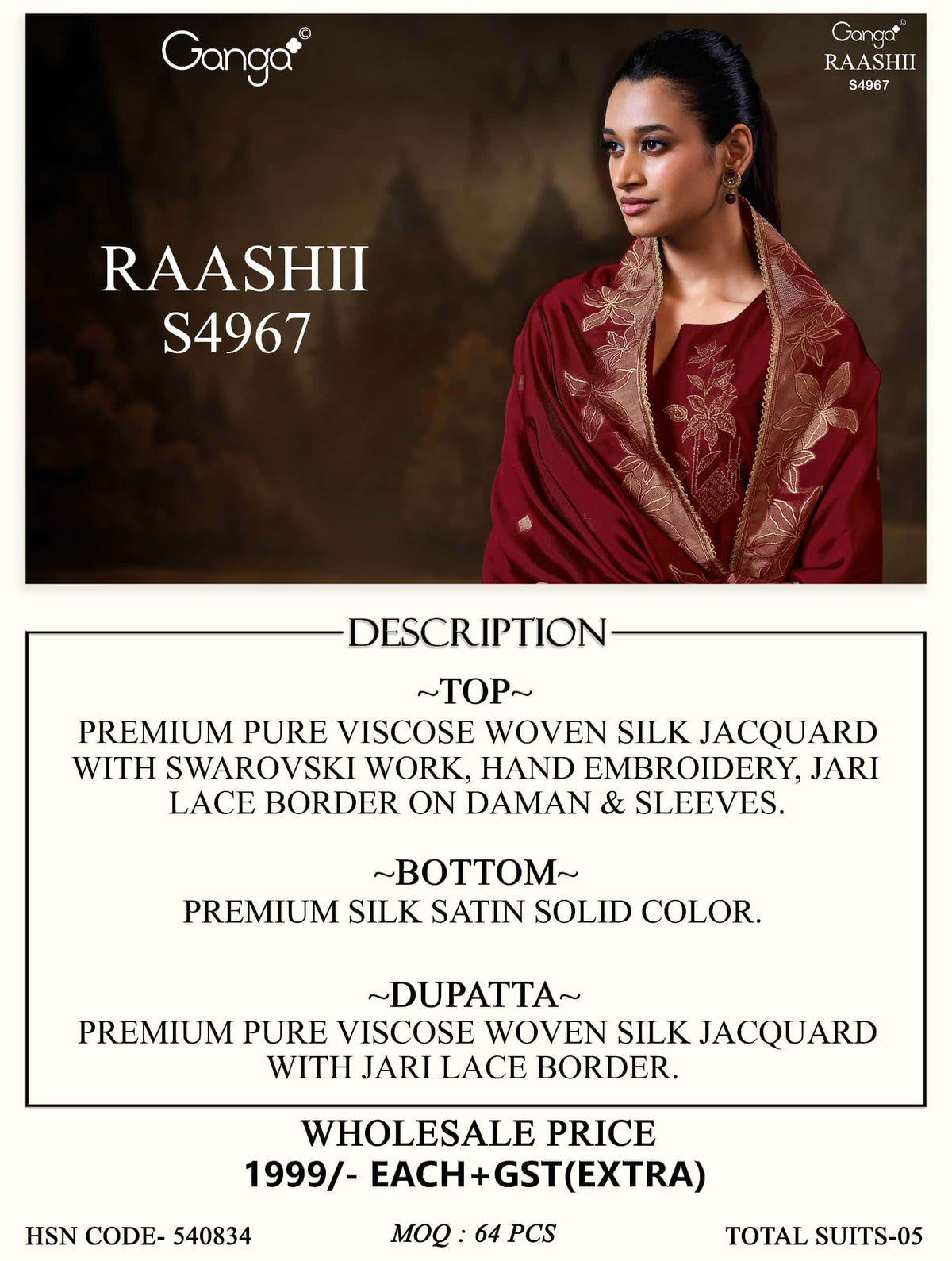 Ganga Fashion Raashii 4967 Premium Woven Silk Dress Material Wholesale Price
