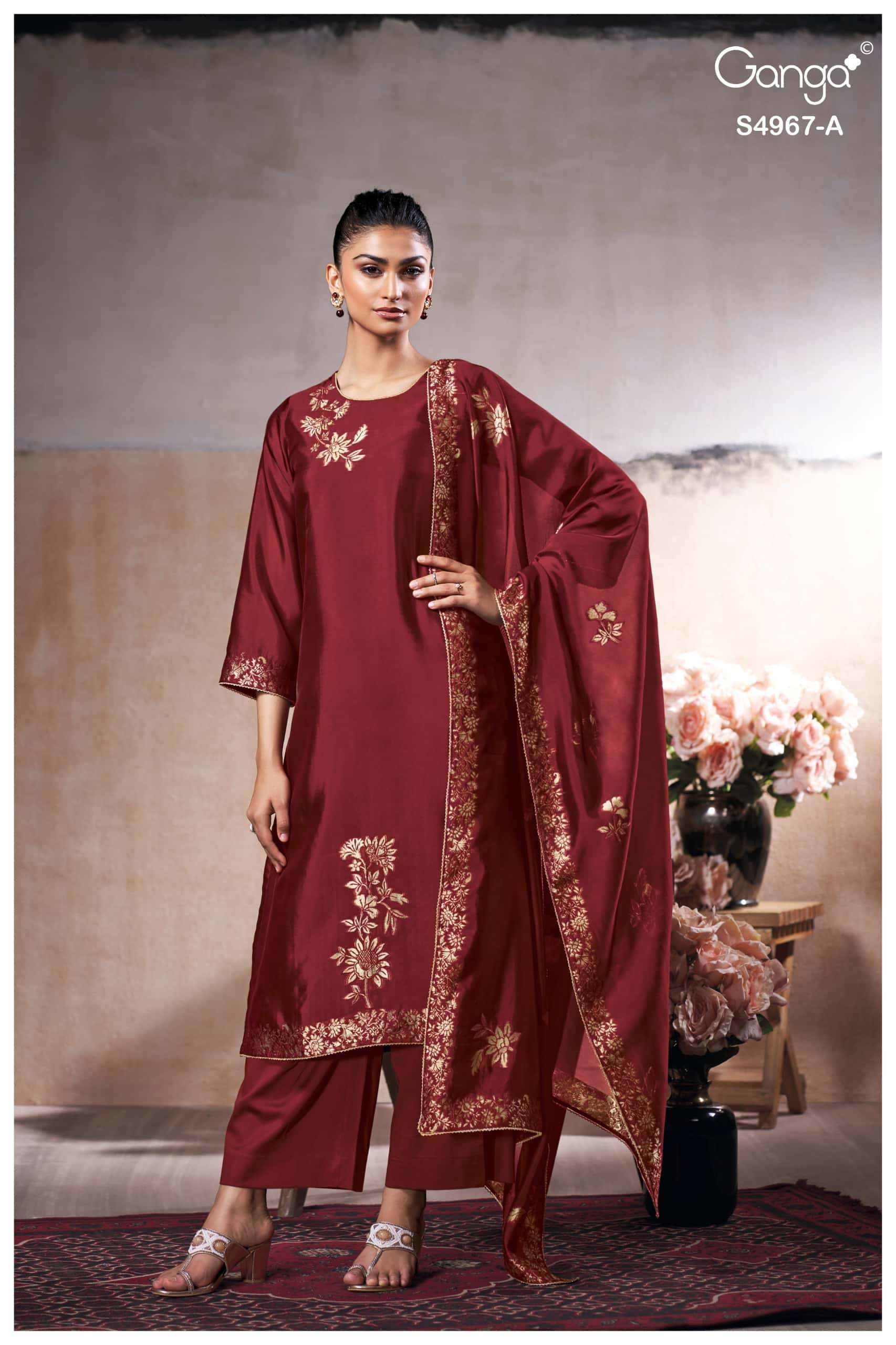 Ganga Fashion Raashii 4967 Premium Woven Silk Dress Material Wholesale Price