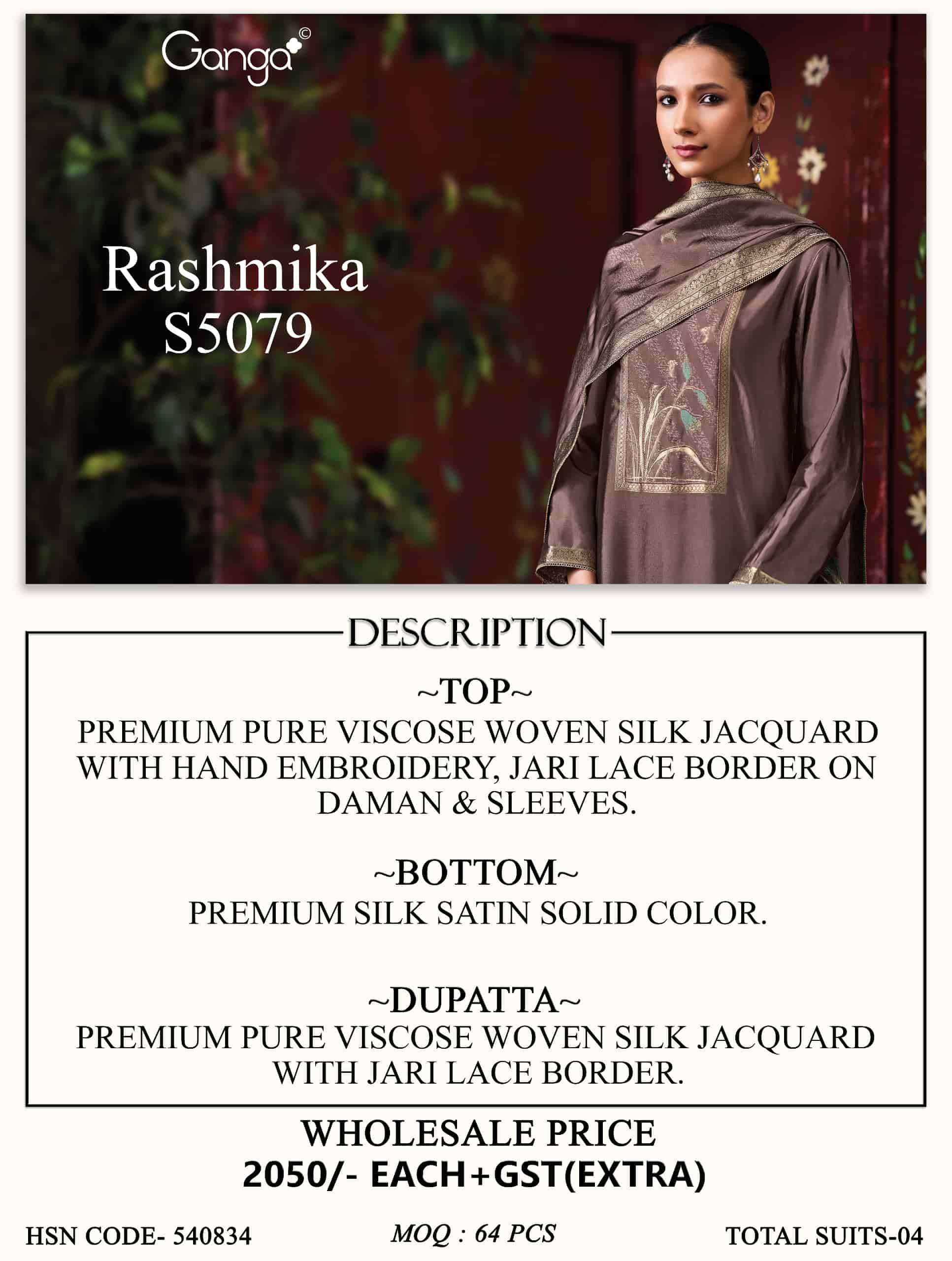 Ganga Fashion Rashmika 5079 Pure Viscose Woven Silk Jacquard Dress Material