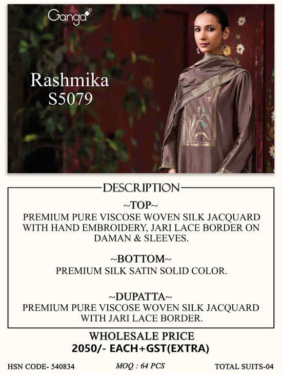 Ganga Fashion Rashmika 5079 Pure Viscose Woven Silk Jacquard Dress Material