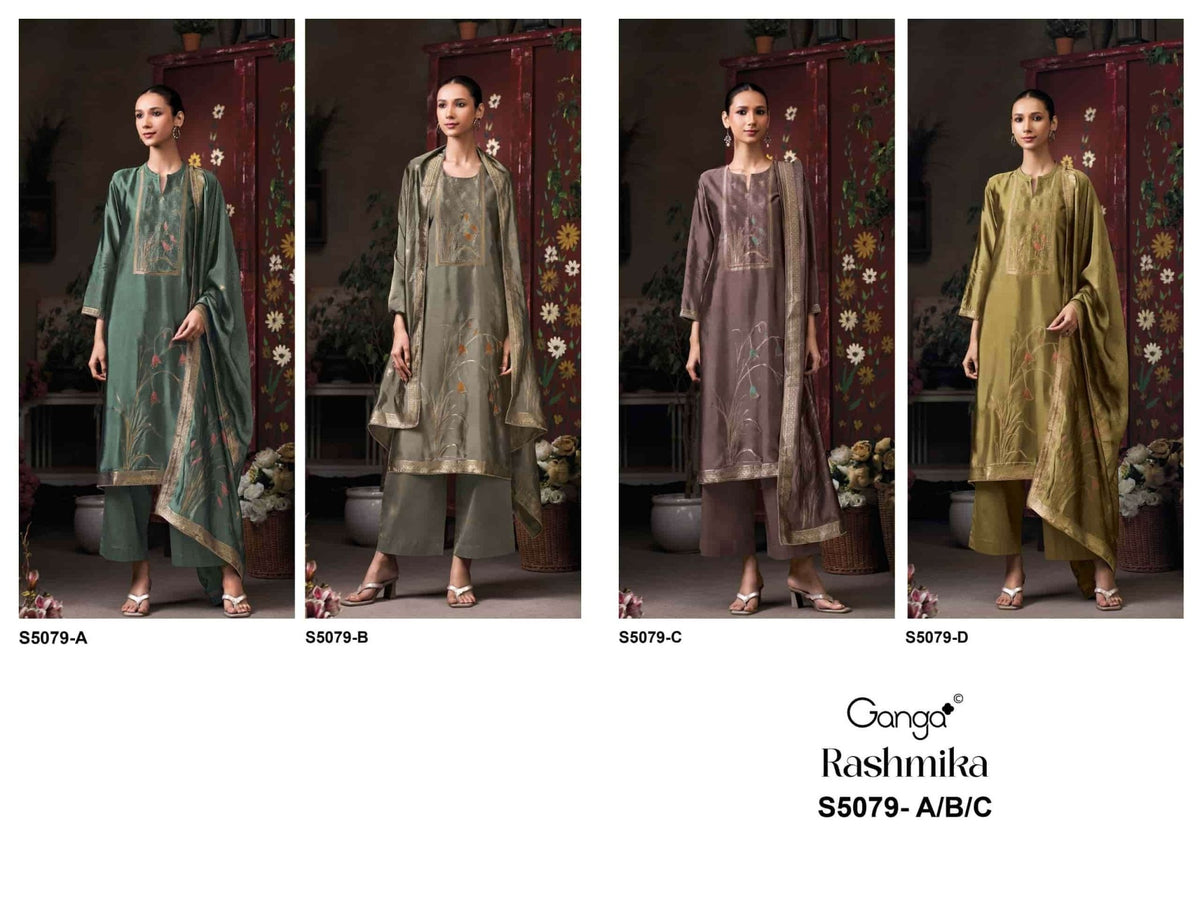 Ganga Fashion Rashmika 5079 Pure Viscose Woven Silk Jacquard Dress Material - Amrah Wholesale