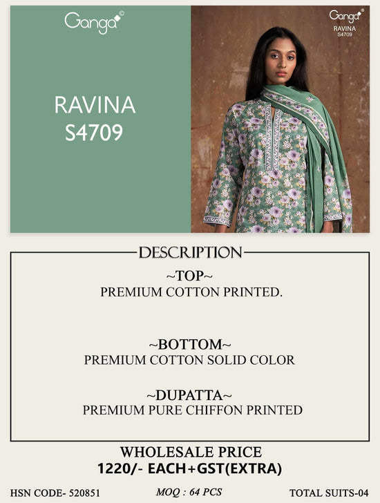 Ganga Fashion Ravina 4709 Dress Material Wholesale Catalogue - Amrah Wholesale