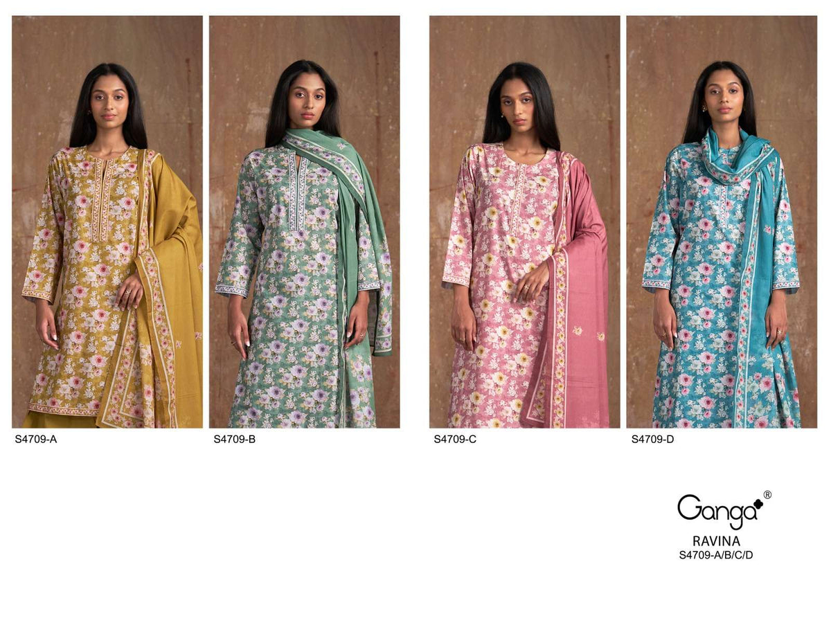 Ganga Fashion Ravina 4709 Dress Material Wholesale Catalogue - Amrah Wholesale