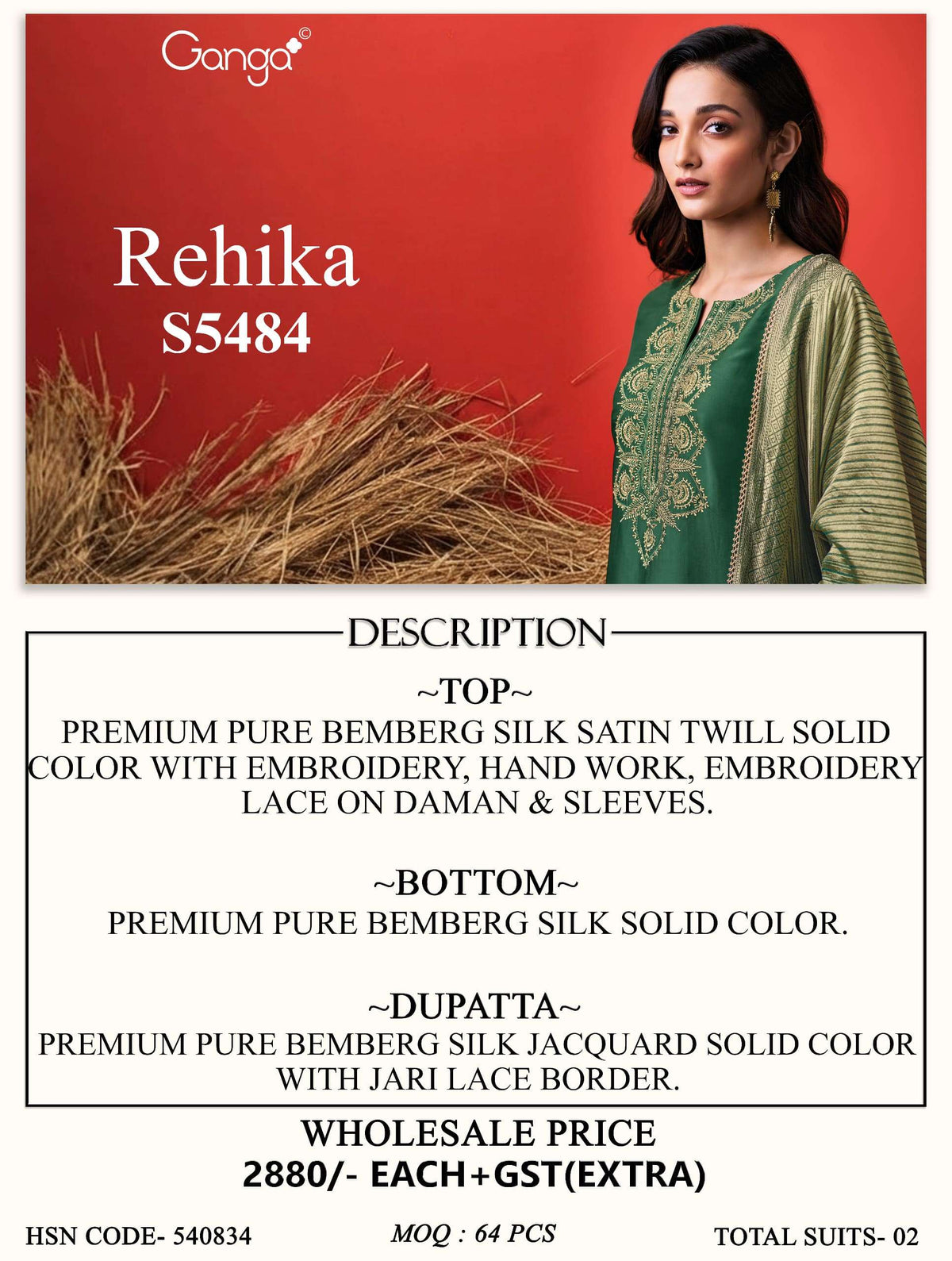 Ganga Fashion Rehika 5484 Pure Bemberg Silk Dress Material