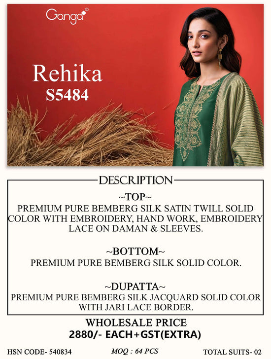 Ganga Fashion Rehika 5484 Pure Bemberg Silk Dress Material