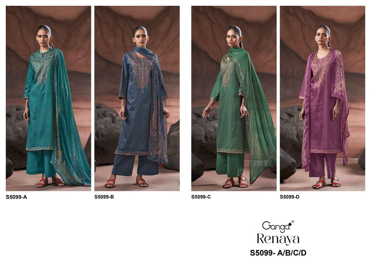 Ganga Fashion Renaya 5099 Cotton Satin Dress Material - Amrah Wholesale