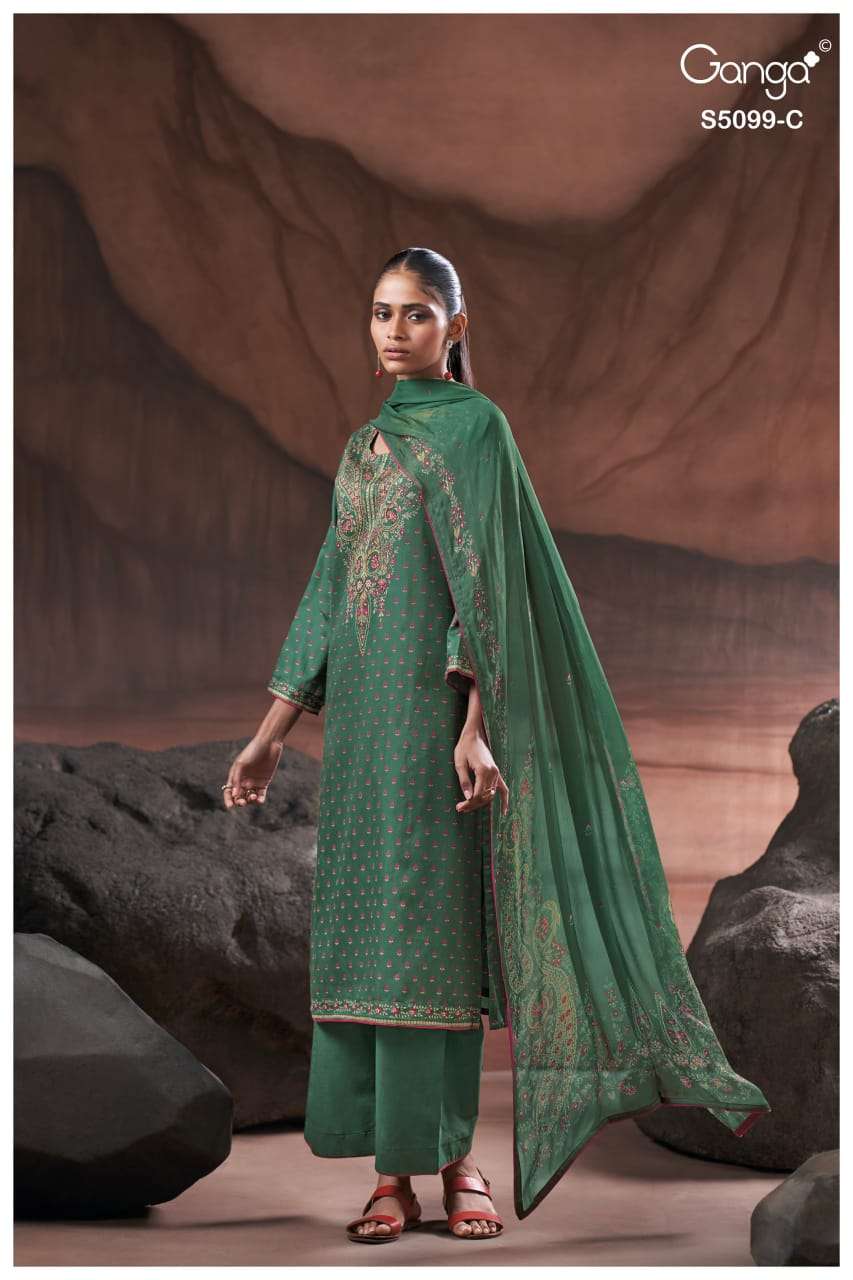 Ganga Fashion Renaya 5099 Cotton Satin Dress Material - Amrah Wholesale