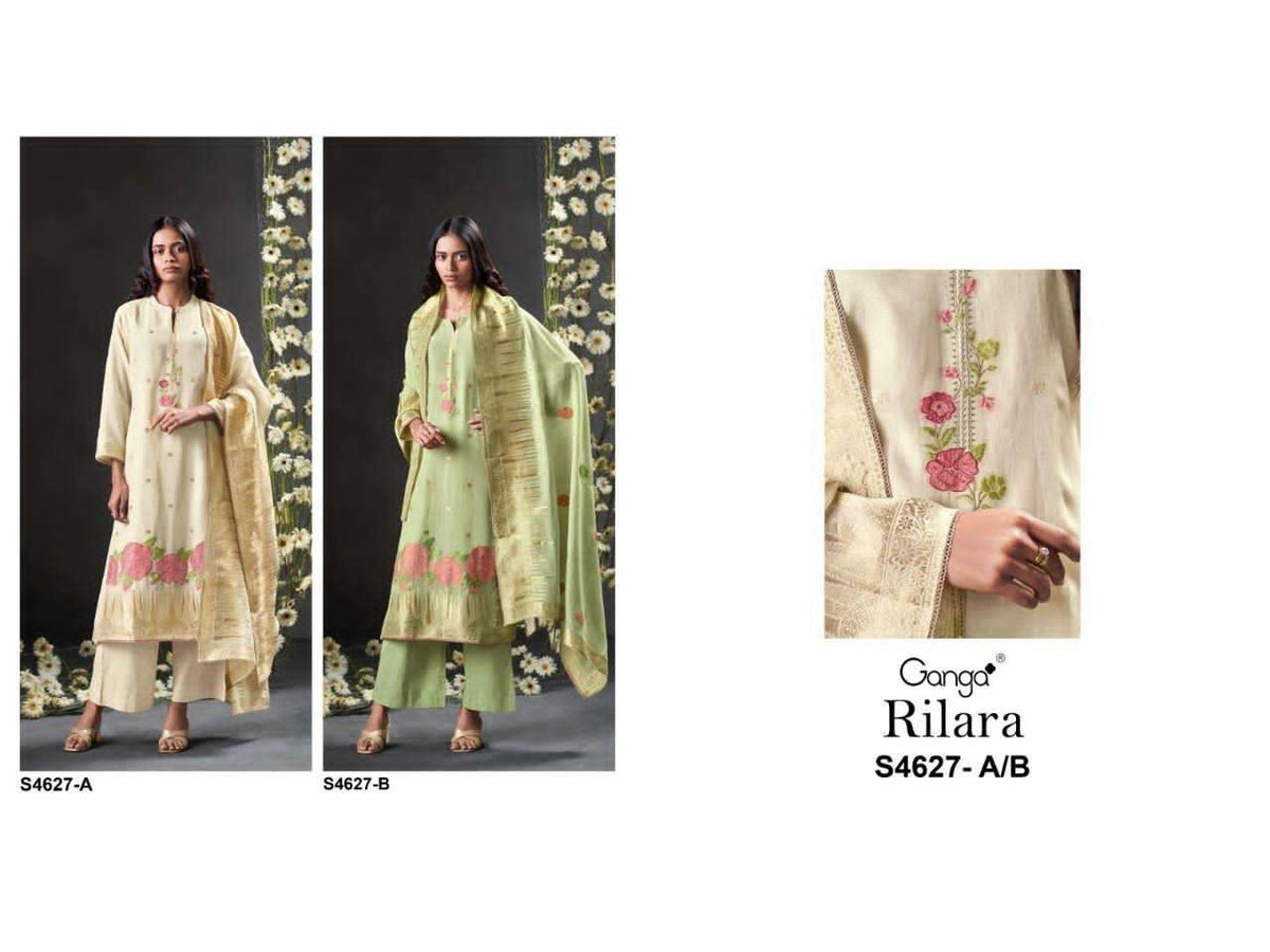 Ganga Fashion Rilara 4627 Viscose Mul Embroidered Dress Material - Amrah Wholesale