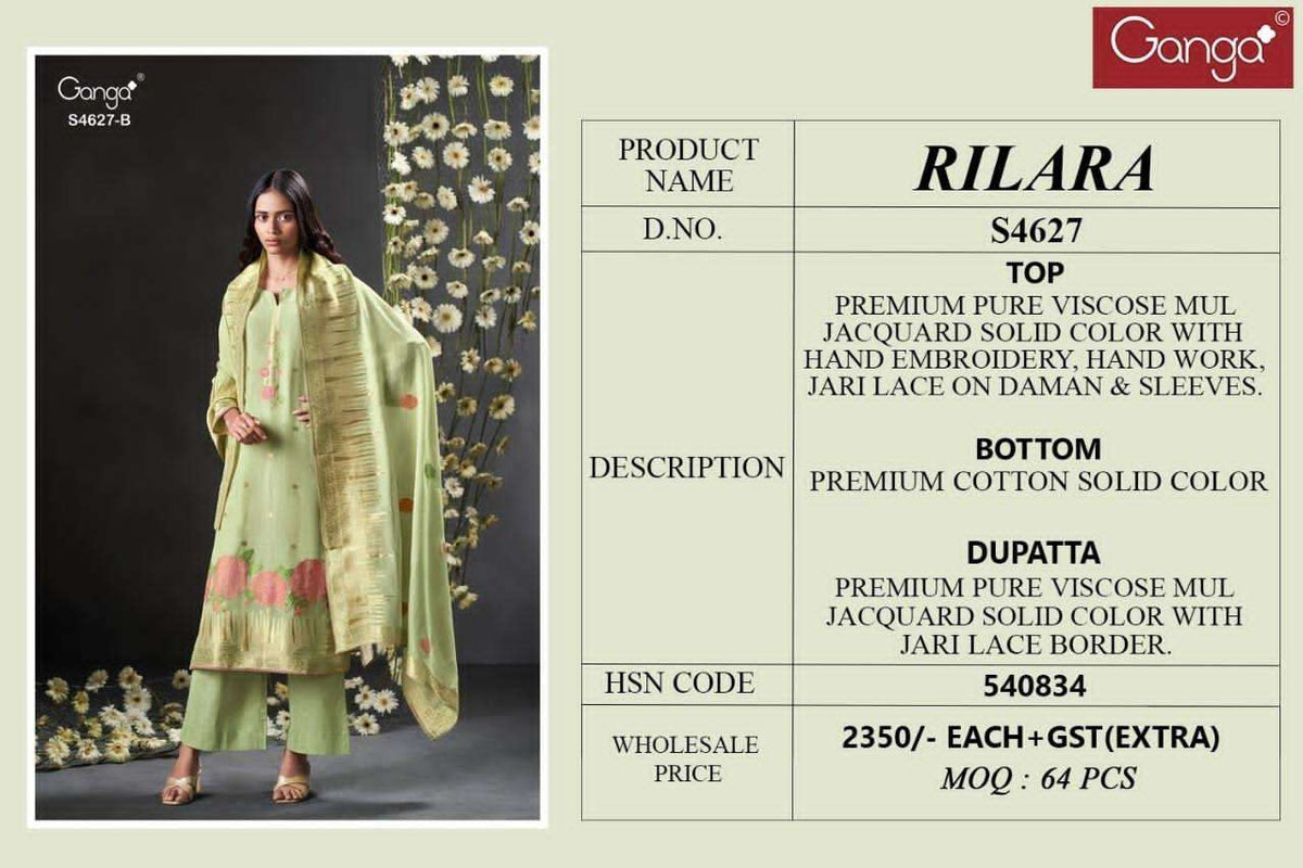 Ganga Fashion Rilara 4627 Viscose Mul Embroidered Dress Material - Amrah Wholesale