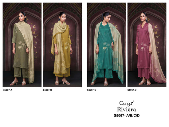 Ganga Fashion Riviera 5067 Premium Cotton Satin Embroidered Dress Material