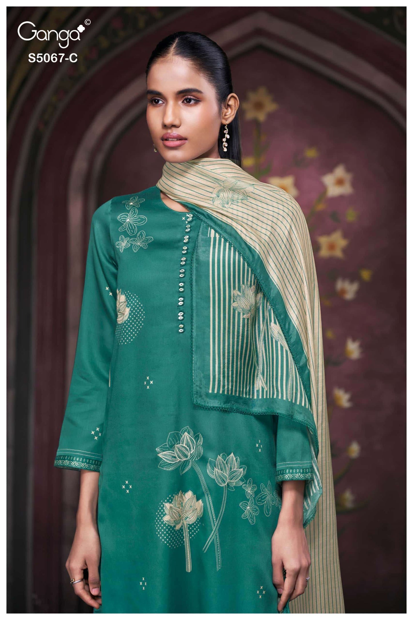 Ganga Fashion Riviera 5067 Premium Cotton Satin Embroidered Dress Material